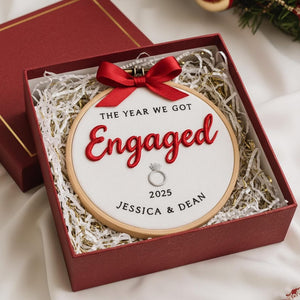 Embroidered First Christmas Married Ornament, Personalized The Year We Got Engaged, Custom Engagement Gifts, Personalized Keepsake Globe