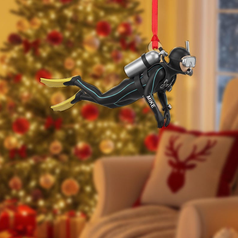 Custom Scuba Diver Ornament - Personalized Diving Christmas Gift for Ocean Lover
