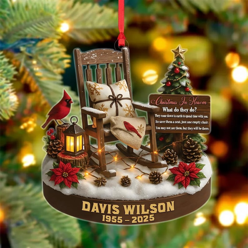 Personalized 2D FLAT Acrylic Memorial Ornament, Christmas in Heaven Chair D cor, Custom Remembrance Gift for Loved One, Sympathy Gift