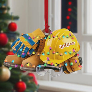 Custom Hard Hat Christmas Ornament, Construction Worker Holiday Gift With Name, Boots And Tools Tree Decor