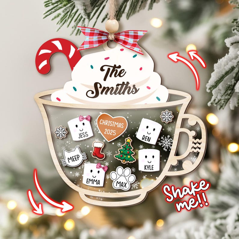 Custom Marshmallows Family Shaker Ornament, 4D Shake Family Ornament With Pets, Family Ornament 2025, Family Keepsake, Family Christmas Gift