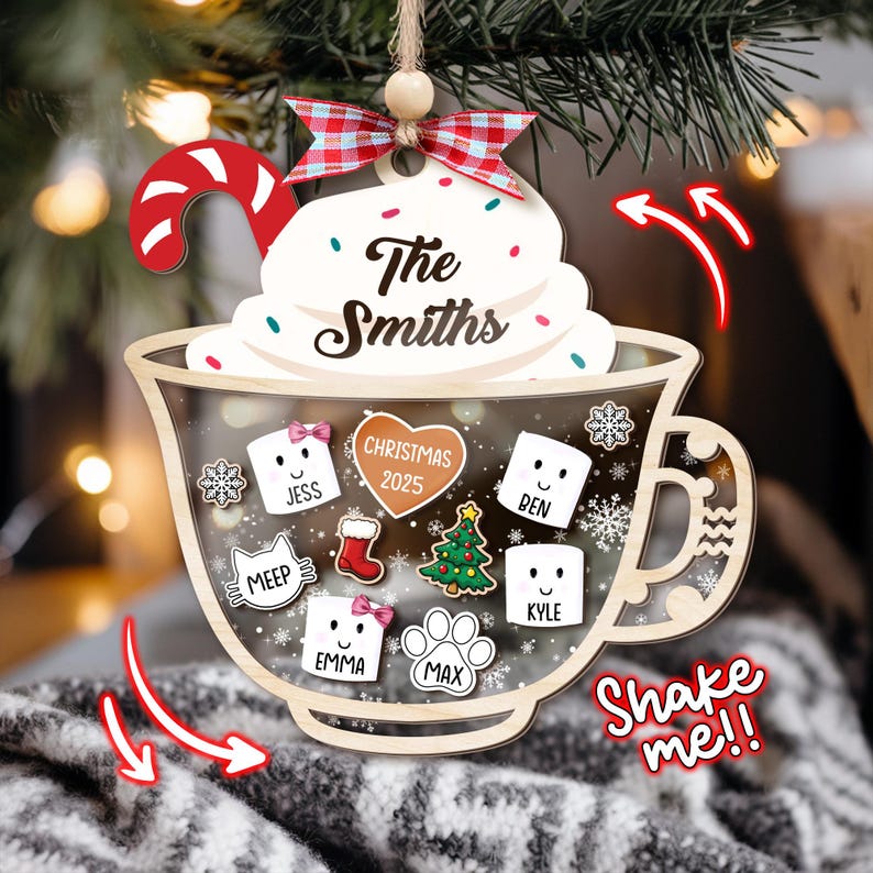 Custom Marshmallows Family Shaker Ornament, 4D Shake Family Ornament With Pets, Family Ornament 2025, Family Keepsake, Family Christmas Gift