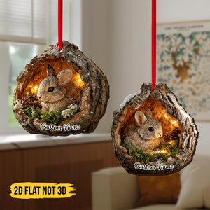 Woodland Bunny LED Ornament, Rustic Acorn Terrarium Christmas Decoration, Cute Forest Rabbit Animal Lover Gift