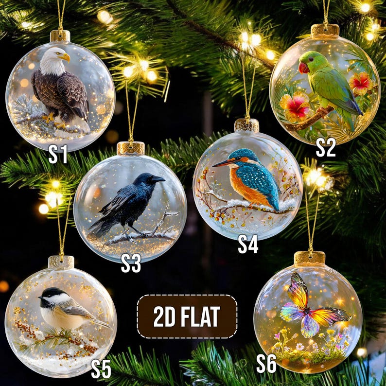 Birds & Butterflies 2D Flat Acrylic Ornaments, Flying Animal Christmas Decor, Nature Wildlife Tree Decoration, Gift for Bird Lovers