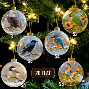 Birds & Butterflies 2D Flat Acrylic Ornaments, Flying Animal Christmas Decor, Nature Wildlife Tree Decoration, Gift for Bird Lovers
