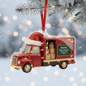 Personalized Moving Truck Ornament: Custom Names and Year Design