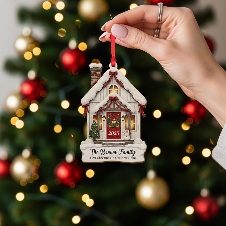 Personalized New Home Ornament: Custom Family Name Wooden Decoration