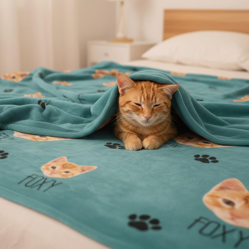 Personalized Cat Blanket, Cat Lover Gift, Custom Photo Blanket, Pet Photo Blanket, Photo Blanket Customized, Cat Dad Gift, Cat Mom Gift