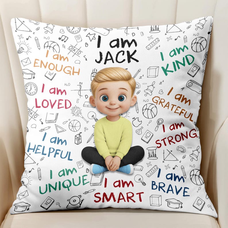 Personalized Kids Affirmation Pillow: Custom Name, Positive Decor