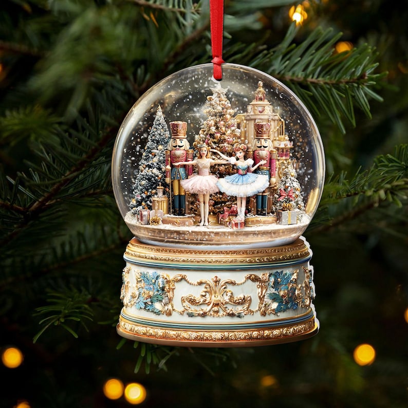 Nutcracker Ballet Christmas Ornament, 2D Flat Not 3D Snow Globe Ornament, Ballerina Holiday Decor Gift 2025, Xmas Nutcracker Ballet Gift