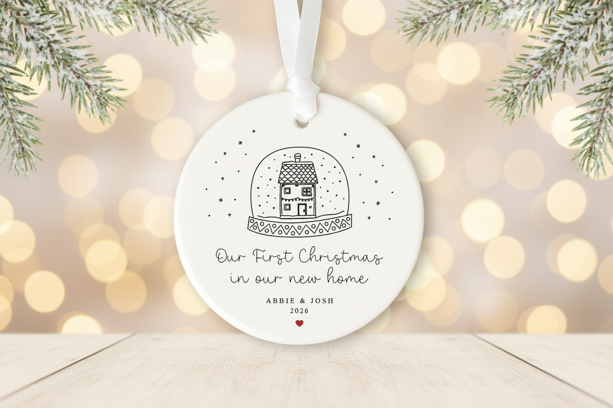 Personalised Our First Christmas in Our New Home Bauble | Custom Name Ornament | Snow Globe Design | Couple Keepsake | Housewarming Gift