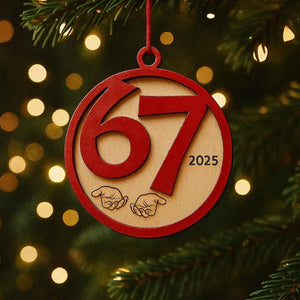 Funny 67 Ornament 2025 Trending Teen Joke 6 7 Meme Decor Humor Gift for Kids & Teens Laser Cut Wood Ornament