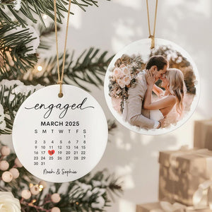 Custom Engagement Christmas Ornament, Personalized Wedding Engaged Calendar Ornament With Photo, Christmas Ornament For Newly Couple