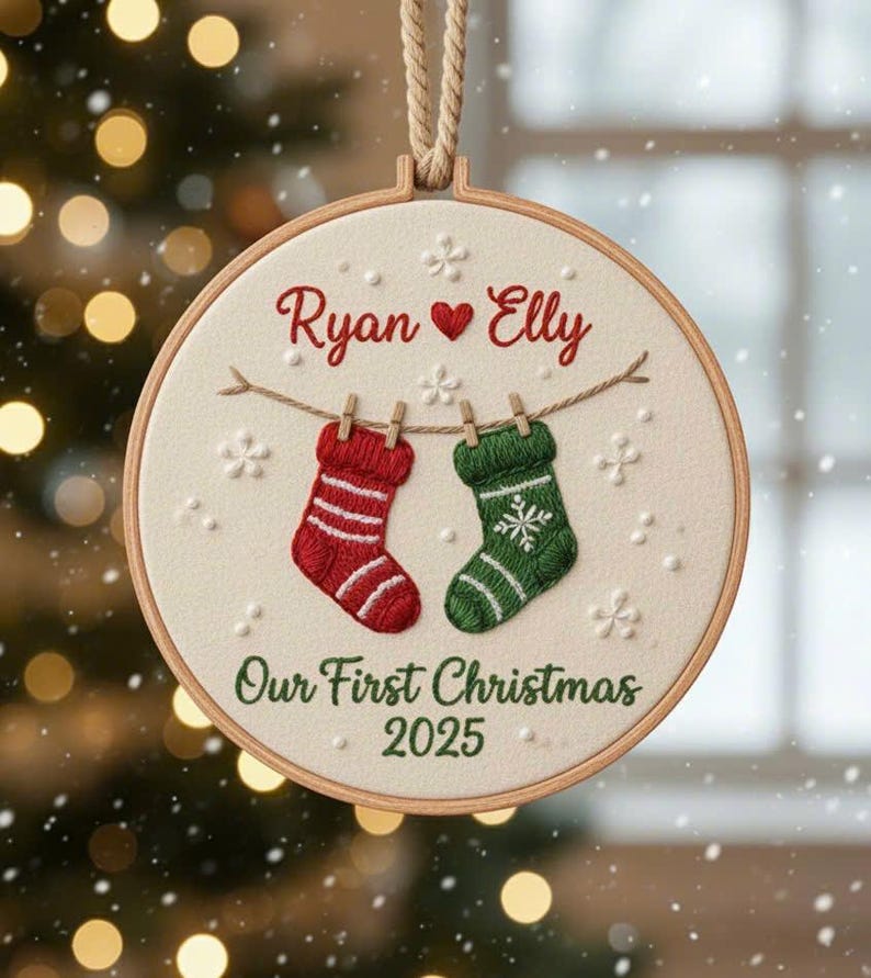 Hand Embroidered Baby's first Christmas Ornament, Custom Embroidered Hoop Ornament, Christmas Decor, Holiday Decor, Christmas Tree Decor.