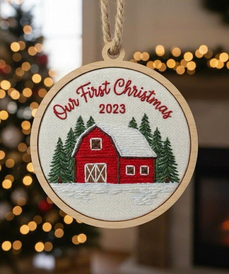 Hand Embroidered Baby's first Christmas Ornament, Custom Embroidered Hoop Ornament, Christmas Decor, Holiday Decor, Christmas Tree Decor.