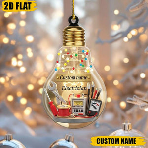 Personalized Electrician Christmas Ornament, Custom Name Light Bulb Decor, Funny Electrician Gift, Tradesman Ornament, Unique Keepsake