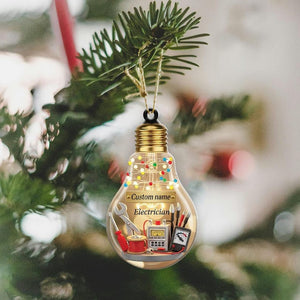Personalized Electrician Christmas Ornament, Custom Name Light Bulb Decor, Funny Electrician Gift, Tradesman Ornament, Unique Keepsake