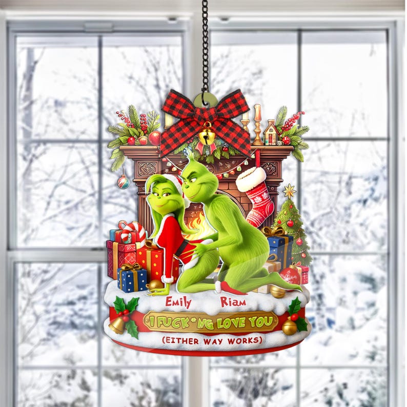 Personalized Green Monster Couple Christmas, I Fcking Love You - Either Way Works Holiday Tree Decoration, Flat 2D 2 Layer Acrylic Ornament
