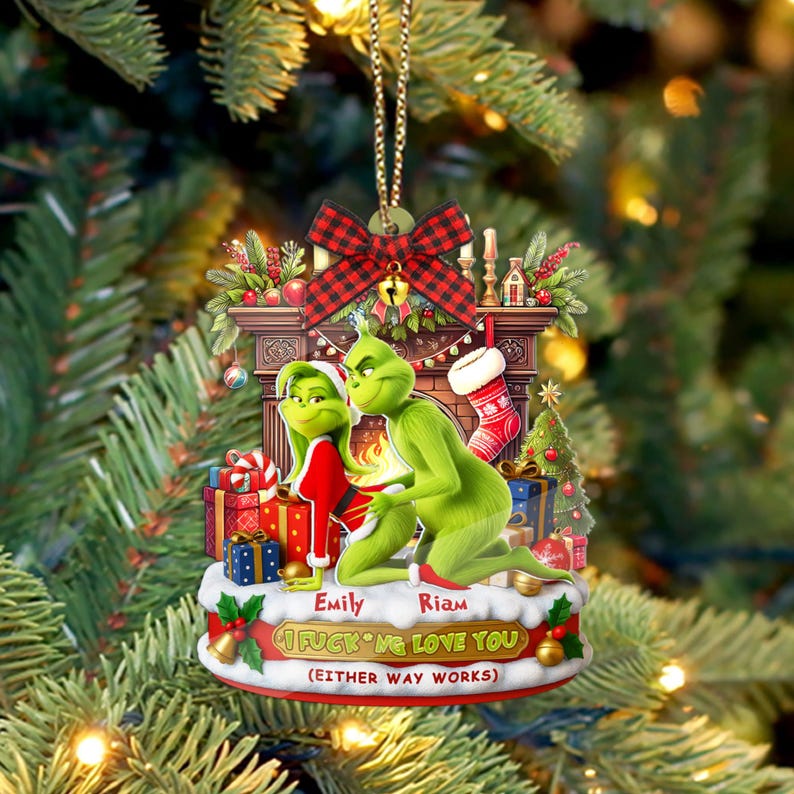Personalized Green Monster Couple Christmas, I Fcking Love You - Either Way Works Holiday Tree Decoration, Flat 2D 2 Layer Acrylic Ornament