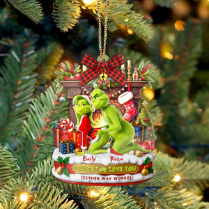 Personalized Green Monster Couple Christmas, I Fcking Love You - Either Way Works Holiday Tree Decoration, Flat 2D 2 Layer Acrylic Ornament