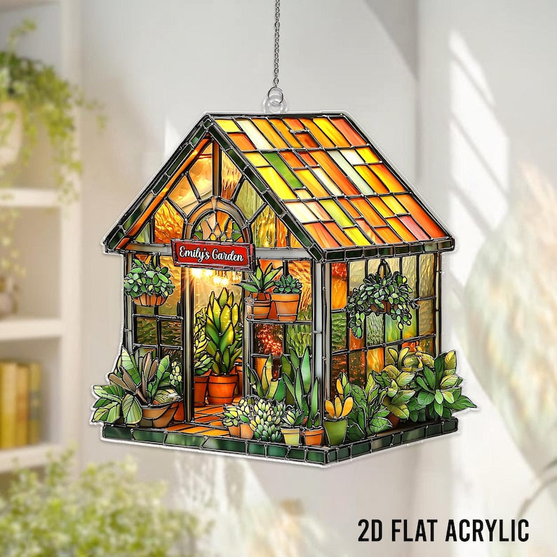 Personalized Greenhouse Acrylic Suncatcher, Plant Ornament, Botanical Garden Decor,Plant Lovers Gift,Plant Garden Window Decor,Gift For Mom