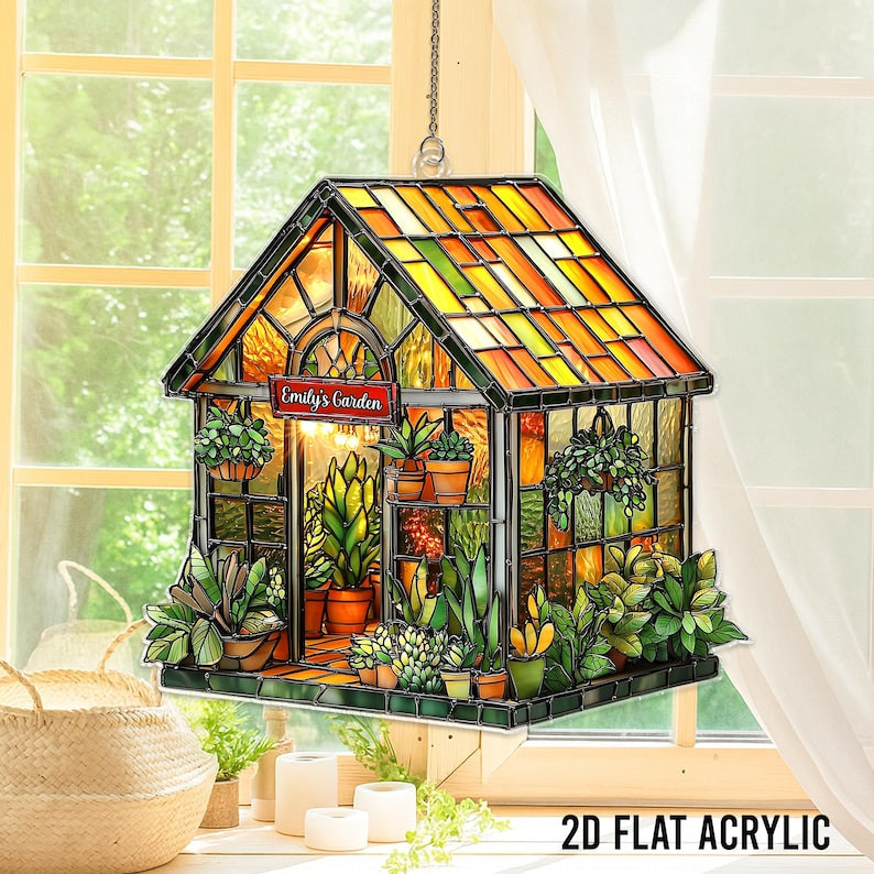 Personalized Greenhouse Acrylic Suncatcher, Plant Ornament, Botanical Garden Decor,Plant Lovers Gift,Plant Garden Window Decor,Gift For Mom
