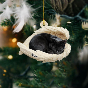 Personalized Black Cat Sleeping Angel Wings Ornament, Black Cat Christmas Ornament Gift, Car Ornament, Gift For Pet Lovers