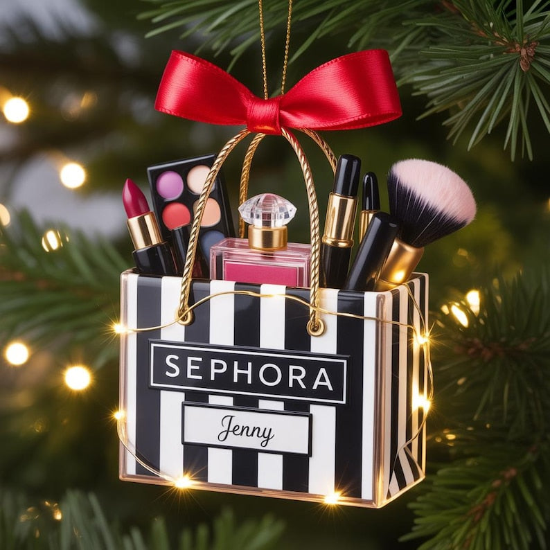 Personalized Gifts For Makeup Lovers Ornament, Custom Beauty Brush Tree Decor With Name, Gift For Makeup Lovers, make up christmas ornament