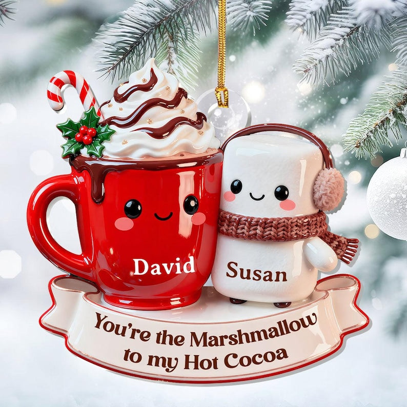 Personalized Love Brews Like Hot Cocoa Ornament, Custom You are The Marshmallow to My Hot Cocoa Ornament, Home Decor Gift For Couple
