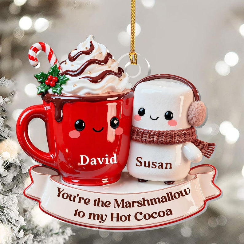 Personalized Love Brews Like Hot Cocoa Ornament, Custom You are The Marshmallow to My Hot Cocoa Ornament, Home Decor Gift For Couple