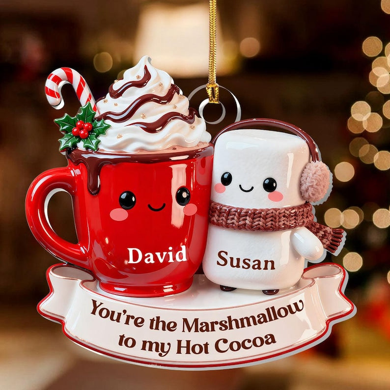 Personalized Love Brews Like Hot Cocoa Ornament, Custom You are The Marshmallow to My Hot Cocoa Ornament, Home Decor Gift For Couple