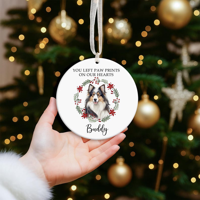 Personalized Dog Photo Memorial Ornament, Custom Pet Potrait Ornament, Ceramic Keepsake Pet Paw Print, Dog Loss Gift, Cat Lover Remembrance
