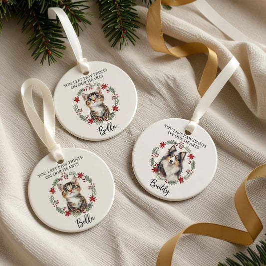 Personalized Dog Photo Memorial Ornament, Custom Pet Potrait Ornament, Ceramic Keepsake Pet Paw Print, Dog Loss Gift, Cat Lover Remembrance
