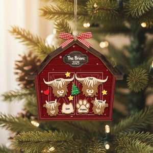 Highland Cow Family Christmas Tree Ornaments, Personalized Highland Cow Barn House Ornament 2025, Holiday Keepsake, Gift For Farmer