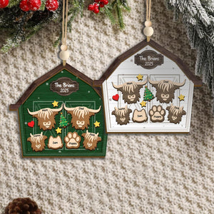 Highland Cow Family Christmas Tree Ornaments, Personalized Highland Cow Barn House Ornament 2025, Holiday Keepsake, Gift For Farmer