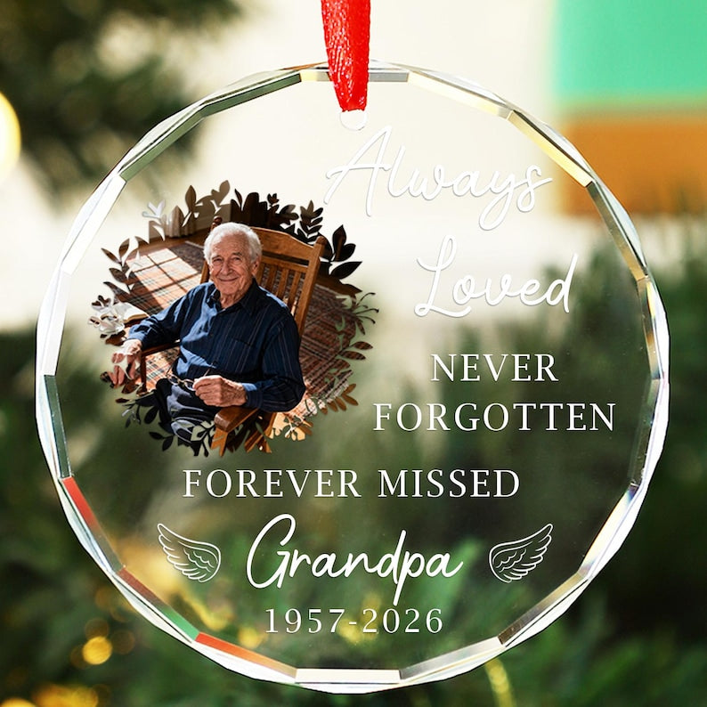 Memorial Christmas Ornaments - Ornament Remembering Dad, Mom Memorial for Son, Photo Ornament Glass, Memory Ornament, Loss of Father Gift