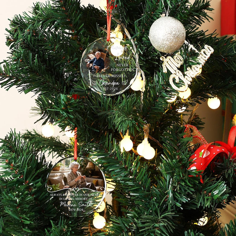 Memorial Christmas Ornaments - Ornament Remembering Dad, Mom Memorial for Son, Photo Ornament Glass, Memory Ornament, Loss of Father Gift
