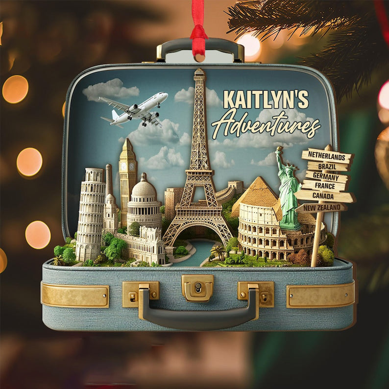 Personalized Travel Adventure Ornament Traveling Destination, Traveling Ornament, Travel Gift For Couple, Travel Christmas Gifts