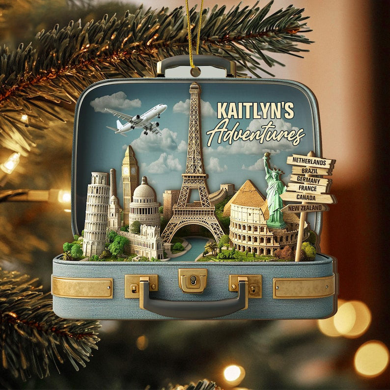 Personalized Travel Adventure Ornament Traveling Destination, Traveling Ornament, Travel Gift For Couple, Travel Christmas Gifts