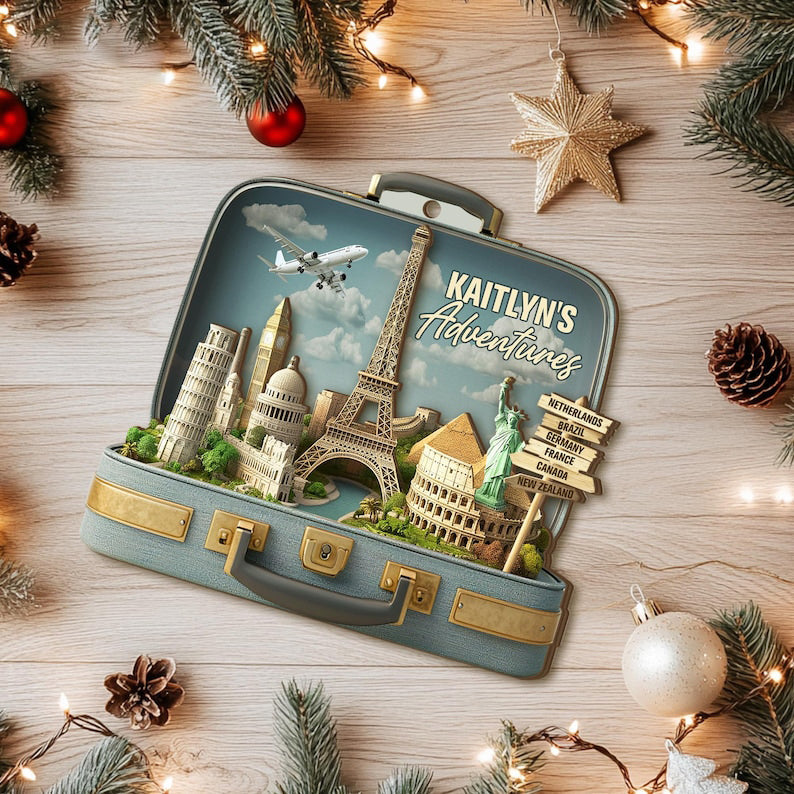 Personalized Travel Adventure Ornament Traveling Destination, Traveling Ornament, Travel Gift For Couple, Travel Christmas Gifts