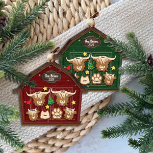 Highland Cow Family Christmas Tree Ornaments, Personalized Highland Cow Barn House Ornament 2025, Holiday Keepsake, Gift For Farmer