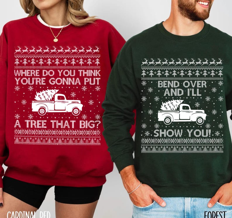 Matching Couple Christmas Shirt, Bend Over And I'll Show You Sweatshirt, Christmas Vacation Gift Couple Sweatshirt