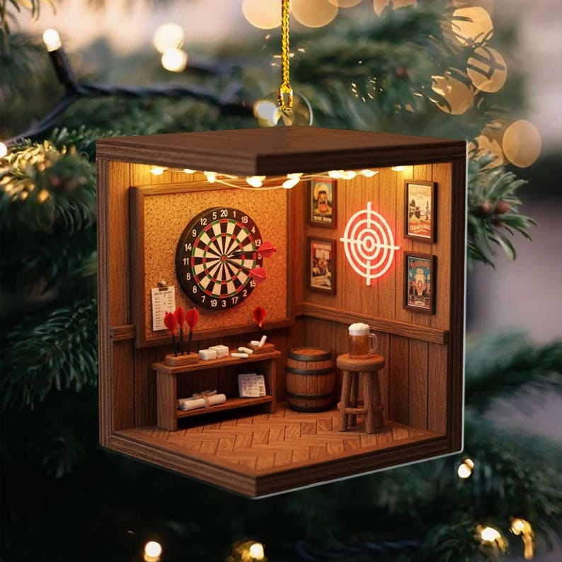 Dart Room Christmas Ornament, Dart Game Room Tree Hanging Decor, Game Room Christmas Gift for Pub and Darts Lovers, Game Room Keepsake Gift