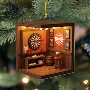 Dart Room Christmas Ornament, Dart Game Room Tree Hanging Decor, Game Room Christmas Gift for Pub and Darts Lovers, Game Room Keepsake Gift