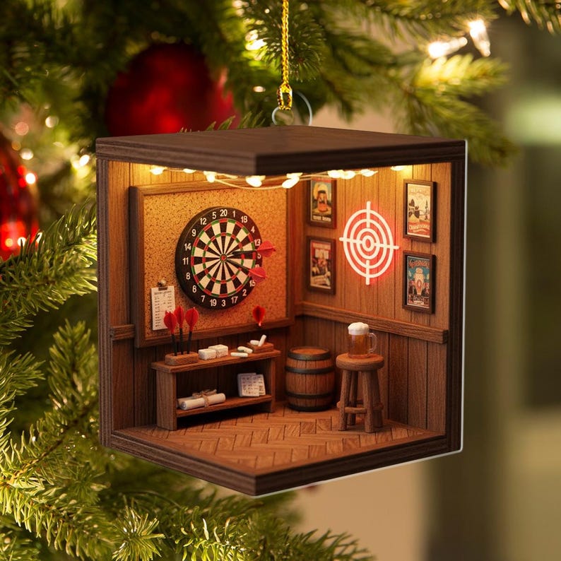 Dart Room Christmas Ornament, Dart Game Room Tree Hanging Decor, Game Room Christmas Gift for Pub and Darts Lovers, Game Room Keepsake Gift