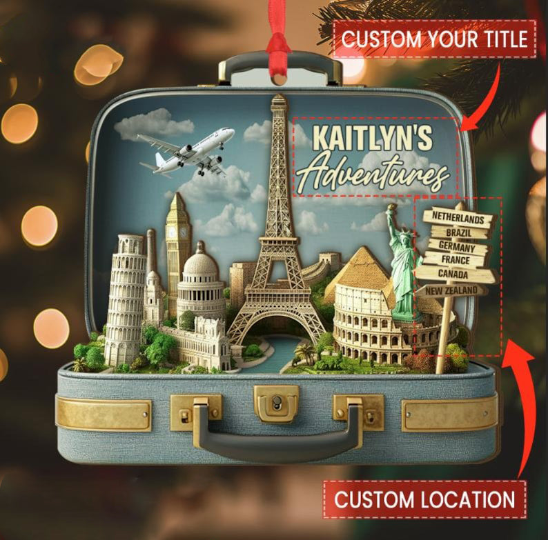 Personalized Travel Adventure Ornament Traveling Destination, Traveling Ornament, Travel Gift For Couple, Travel Christmas Gifts