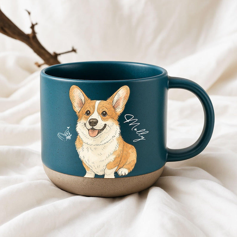 Personalized Watercolor Photo Pet Pottery Mug, Pet Portrait Coffee Cup Gift For Cat Dog Lovers, Custom Dog Remembrance Gifts, Cat Mugs