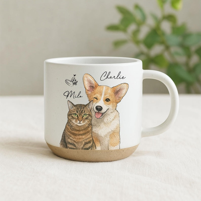 Personalized Watercolor Photo Pet Pottery Mug, Pet Portrait Coffee Cup Gift For Cat Dog Lovers, Custom Dog Remembrance Gifts, Cat Mugs