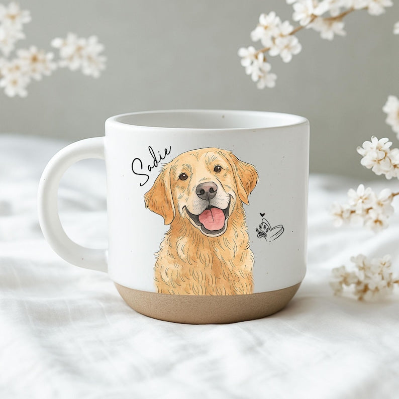 Personalized Watercolor Photo Pet Pottery Mug, Pet Portrait Coffee Cup Gift For Cat Dog Lovers, Custom Dog Remembrance Gifts, Cat Mugs