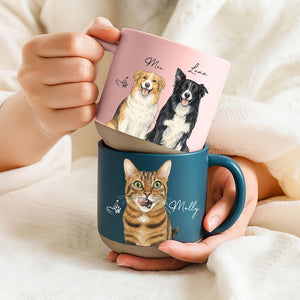 Personalized Watercolor Photo Pet Pottery Mug, Pet Portrait Coffee Cup Gift For Cat Dog Lovers, Custom Dog Remembrance Gifts, Cat Mugs